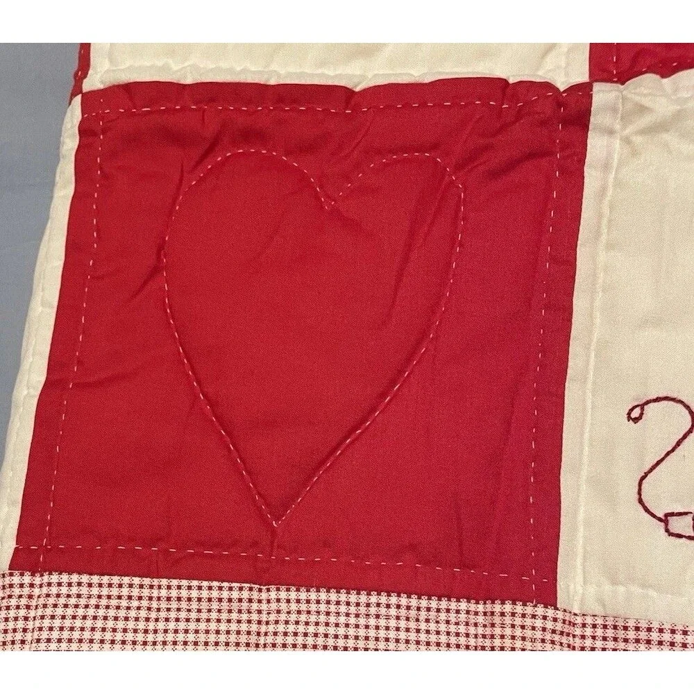 10 Panel Embroidered Gingham Heirloom Quality Baby Blanket Quilt 43.5 X 34.5”